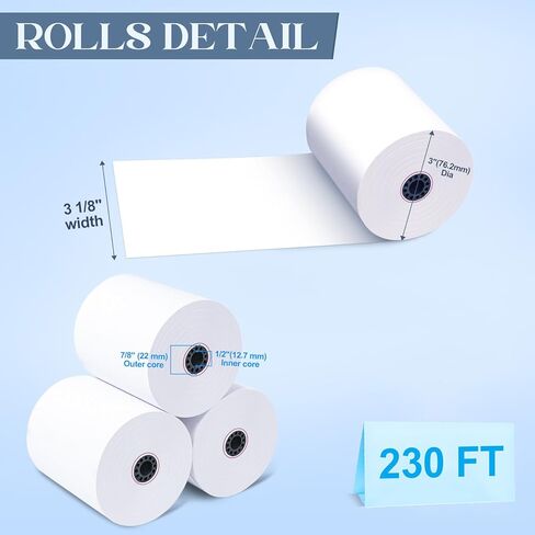 3 1/8 × 230 لفات إيصالات ورقية حرارية، 50 لفات خالية من مادة BPA، طباعة سلسة بدون مربى، مقاومة للماء in Saudi Arabia