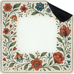 حصيرة جونغ للطاولة، تصميم حدود الأزهار، برتقالي، أزرق، أخضر، أوراق زهور، 31.5 بوصة × 31.5 بوصة، حصيرة ألعاب مضادة للانزلاق ومضادة للضوضاء، ملحقات ماجونج ممتازة لألعاب لوحة الدومينو في البوكر in Kuwait