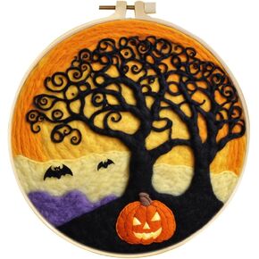 yesJRL Halloween Needle Felting Kit, Felt Painting Kits for Beginners, Bat Felt Painting Set with Wool, Starter Needle Felting Pad, Felting Needles, Felting Wool, Decorative Frame (Orange) in Saudi Arabia