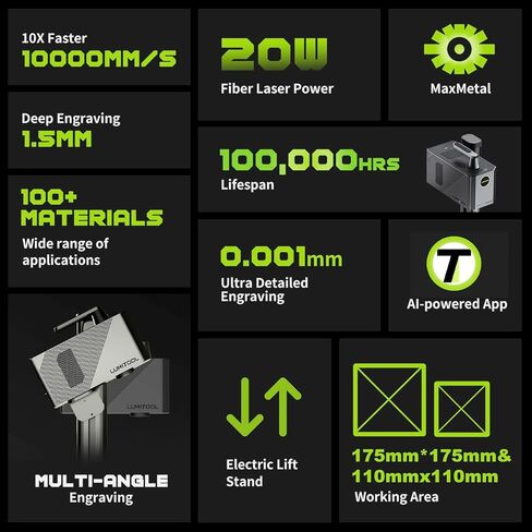 20W True Fiber Laser Engraver - 10X Faster AI Fiber Laser Engraving Machine for Metal, Wood, Leather & More - AI-Powered, Deep Engraving, Cloud Data, Compact & Affordable in Saudi Arabia
