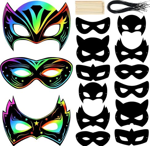 Deekin Mardi Gras Scratch Masks for Kids, Mardi Gras Crafts Rainbow Hero DIY Masks Craft Kit for Dress up Party Favor in Saudi Arabia