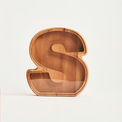 Personalized Wooden Piggy Bank – Custom Letter A Coin Bank in Beech Wood with Acrylic Front, Name Engraving, Money Saving Box for Kids and Adults in Saudi Arabia