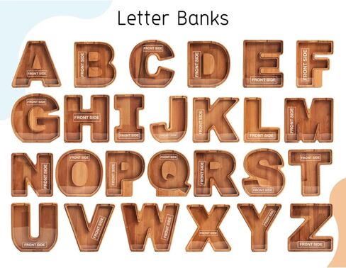Personalized Wooden Piggy Bank – Custom Letter A Coin Bank in Beech Wood with Acrylic Front, Name Engraving, Money Saving Box for Kids and Adults in Saudi Arabia
