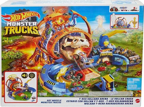 Hot Wheels Monster Trucks T-Rex Volcano Playset with 1:64 Scale Race Ace Toy Truck & 1 Toy Car, Track Set with Dinosaur Nemesis in Saudi Arabia