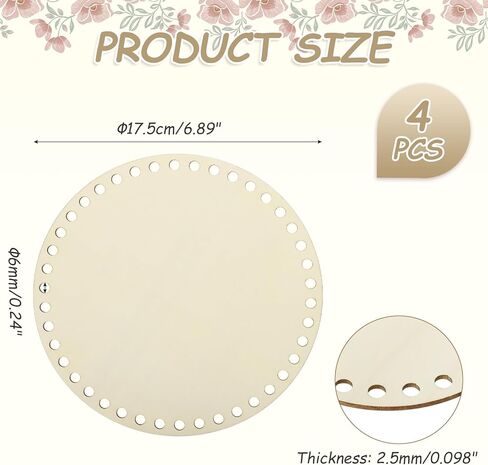 MECCANIXITY 4Pcs Wooden Basket Bottom, 6.89" Round Blank Natural Wood Base Solid Crochet Basket for DIY Craft Weaving Making Supplies Home Decor in Kuwait