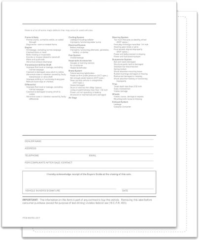Interior Buyers Guide Backer Only Form – 8.5" x 11" 1-Part Fade-Resistant FTC Compliant Sheet for Auto Dealerships – Laser Compatible with Full 4-Side Permanent Adhesive - Pack of 100 in Saudi Arabia