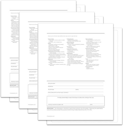 Interior Buyers Guide Backer Only Form – 8.5" x 11" 1-Part Fade-Resistant FTC Compliant Sheet for Auto Dealerships – Laser Compatible with Full 4-Side Permanent Adhesive - Pack of 100 in Saudi Arabia