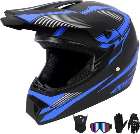 Youth Dirt Bike Helmet,Kids Motocross Full Face Helmets,Mountain Bike BMX MX ATV Girls Motorcycle Helmet for Kids 8-14 with(Goggles,Gloves,Mask) 4-Pcs Set,DOT Approved(Purple,M) in Saudi Arabia
