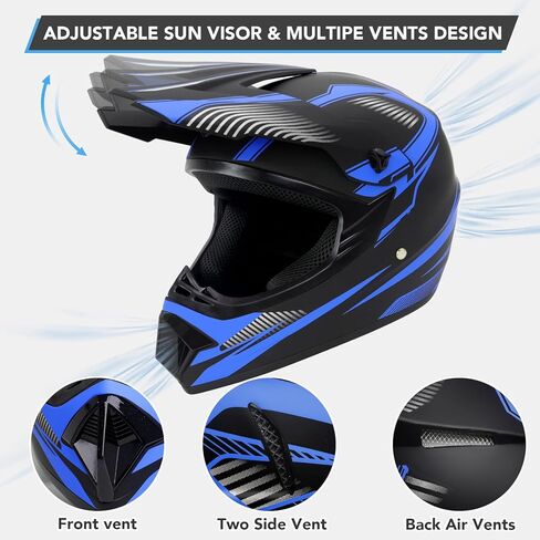 Youth Dirt Bike Helmet,Kids Motocross Full Face Helmets,Mountain Bike BMX MX ATV Girls Motorcycle Helmet for Kids 8-14 with(Goggles,Gloves,Mask) 4-Pcs Set,DOT Approved(Purple,M) in Saudi Arabia