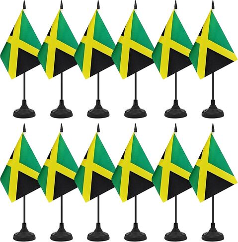 12 حزمة من مجموعة علم مكتب جامايكا، علم مكتب الطاولة الجامايكي، علم سطح المكتب المصغر الصغير مع عمود أسود وقاعدة سوداء، الفصل الدراسي، ديكور مكتب اجتماعات المكاتب (جامايكا) in Kuwait