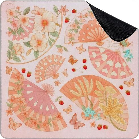 Mahjong Mat for Table Floral Border Design Orange Blue Green Flowers Leaves 31.5" x 31.5" Non-Slip Noise-Reducing Game Mat Premium Mahjong Accessories for Poker Dominoes Board Games in Kuwait