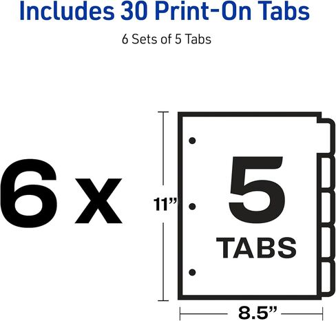 Avery Copier Tab Binder Dividers, 5 White Tabs, Unpunched, 30 Sets (20405) in Kuwait