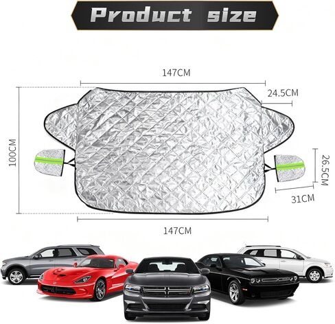 Car Windshield Snow Cover,Winter Windshield Covers,Heavy Duty Ultra Thick Protective Windscreen Cover, Snow Ice Frost Sun Uv Dust Water Resistent,for Most Cars Sedan Compact Suv-147x100cm in Kuwait