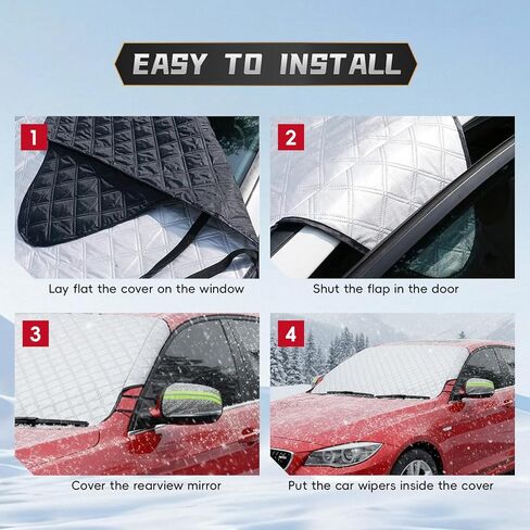 Car Windshield Snow Cover,Winter Windshield Covers,Heavy Duty Ultra Thick Protective Windscreen Cover, Snow Ice Frost Sun Uv Dust Water Resistent,for Most Cars Sedan Compact Suv-147x100cm in Kuwait