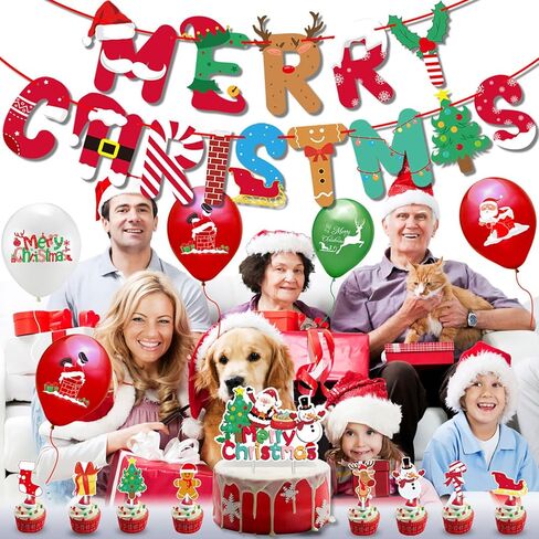 40pcs زخارف عيد ميلاد القط اللوازم عيد ميلاد سعيد ، لافتة عيد ميلاد لافتة القطط 20 PCS بالونات عيد ميلاد 2 شرائط PCS و 16 PCS Cake Toppers for Hitten Cat Girl Decortations in Kuwait