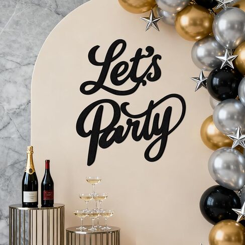 لافتة بابينست Let's Party اللباد، لافتة حروف سوداء قابلة لإعادة الاستخدام للخلفية، ديكور قوس البالون، لوازم الحفلات للتخرج، عيد الميلاد، الزفاف، العازبة، عيد الميلاد، بار المنزل، ديكورات حائط الكهف للرجال in Kuwait