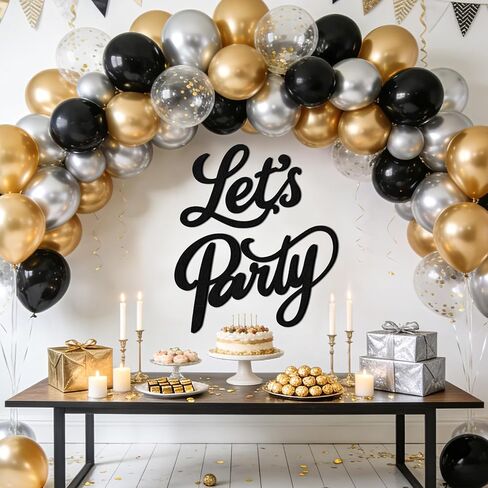 لافتة بابينست Let's Party اللباد، لافتة حروف سوداء قابلة لإعادة الاستخدام للخلفية، ديكور قوس البالون، لوازم الحفلات للتخرج، عيد الميلاد، الزفاف، العازبة، عيد الميلاد، بار المنزل، ديكورات حائط الكهف للرجال in Kuwait