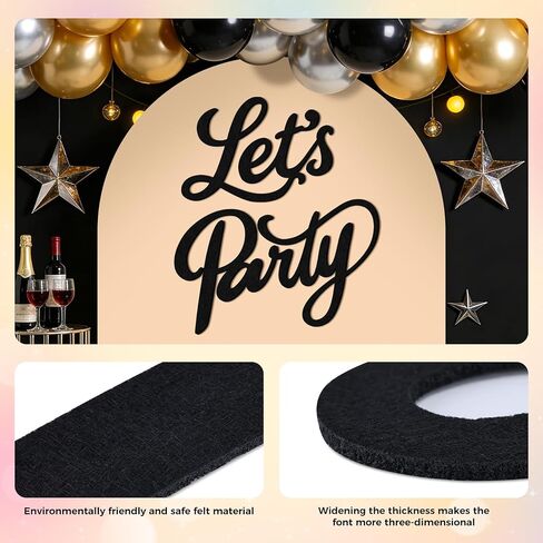 لافتة بابينست Let's Party اللباد، لافتة حروف سوداء قابلة لإعادة الاستخدام للخلفية، ديكور قوس البالون، لوازم الحفلات للتخرج، عيد الميلاد، الزفاف، العازبة، عيد الميلاد، بار المنزل، ديكورات حائط الكهف للرجال in Kuwait