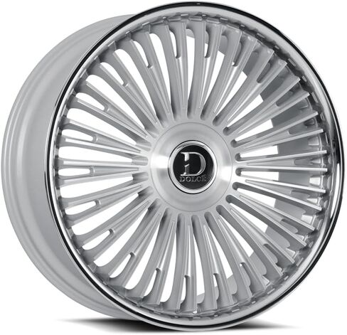 Part Synergy Replacement Dolce Wheel - Luxury Razzo 24x10 | 6x135/6x139.7 Bolt Pattern | +25ET Offset | 106.2mm Hub Bore | Glossy Silver Brush Face with Stainless Lip in Saudi Arabia