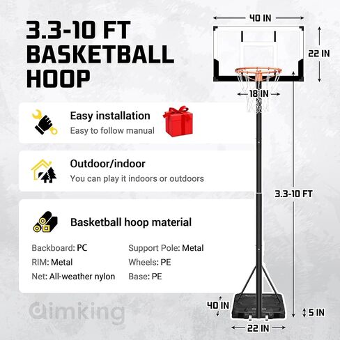 Aimking Portable Basketball Hoop Outdoor System with 44 Inch Shatterproof Backboard, 3.8FT-10FT Height Adjustable Basketball Goal System for Youth/Teens/Adults Indoor Outdoor in Saudi Arabia