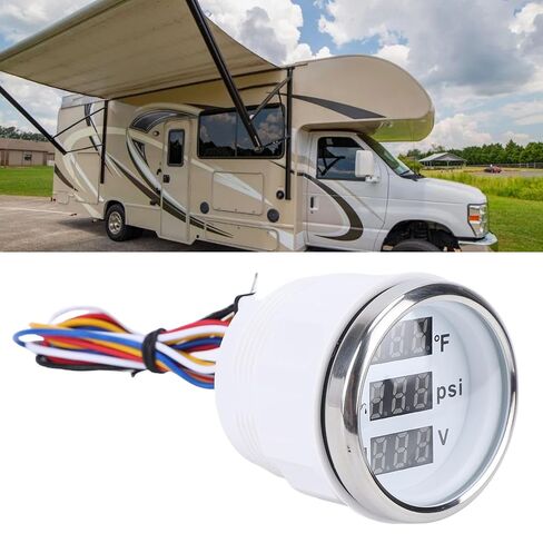 Aramox Boat Water Temp Gauge, Digital Gauge Voltmeter with Blue Display, ABS 316 Stainless Steel 52mm Diameter for RV Trucks Yacht Motorcycles (Black Dial Silver Cover) in Saudi Arabia