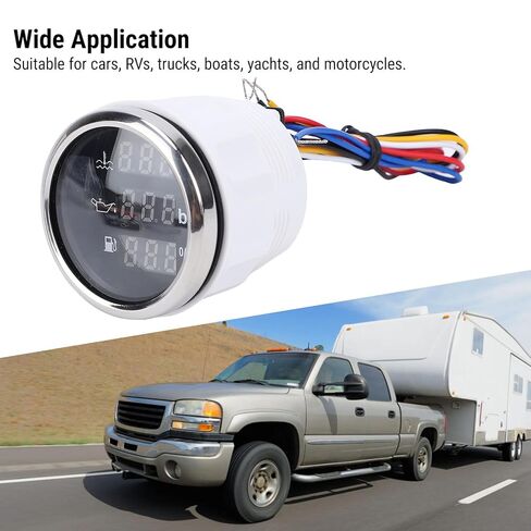 Aramox 52mm Digital Water Temperature Oil Pressure Fuel Level Meter, with Backlight Display for Cars RVs Trucks Yachts Boats Motorcycles (White Dial Silver Bezel) in Saudi Arabia