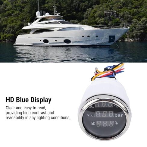 Aramox 52mm Digital Water Temperature Oil Pressure Fuel Level Meter, with Backlight Display for Cars RVs Trucks Yachts Boats Motorcycles (White Dial Silver Bezel) in Saudi Arabia