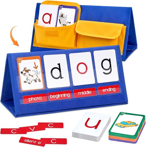 مجموعة بطاقات فلاش للخيمة من Gamenote Word Building Desktop Pocket Chart - CVC Words Phonics Games لوحة مزج للقراءة والتهجئة في رياض الأطفال in Kuwait