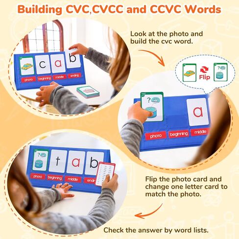 مجموعة بطاقات فلاش للخيمة من Gamenote Word Building Desktop Pocket Chart - CVC Words Phonics Games لوحة مزج للقراءة والتهجئة في رياض الأطفال in Kuwait