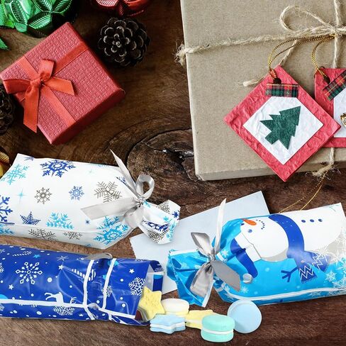 Christmas Drawstring Favor Bags Christmas Plastic Treat Candy Bag Xmas Goodies Gift Bags for Kids Birthday Snack Wrapping Christmas Party Favors Decor (50 Pcs, Snowman) in Saudi Arabia