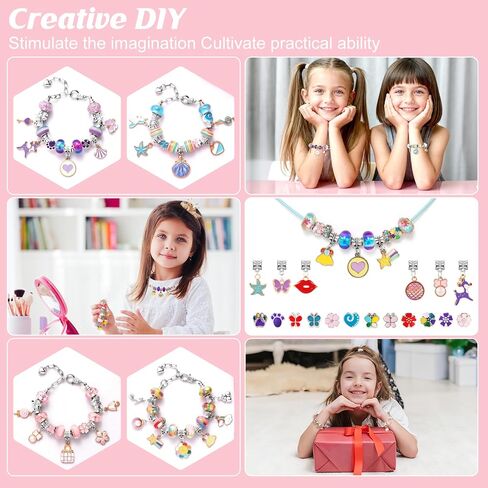 yjk سوار سوار طقم لصنع الفتيات ، ل 15 طقم صنع المجوهرات للفتيات 8-12 ، سحر سوار لصنع سوار ، مجموعة قلادة سحر in Kuwait