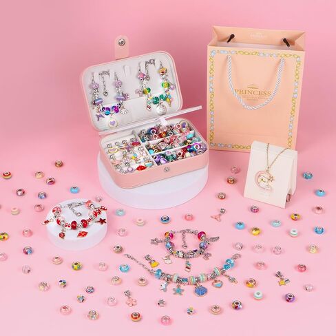 yjk سوار سوار طقم لصنع الفتيات ، ل 15 طقم صنع المجوهرات للفتيات 8-12 ، سحر سوار لصنع سوار ، مجموعة قلادة سحر in Kuwait