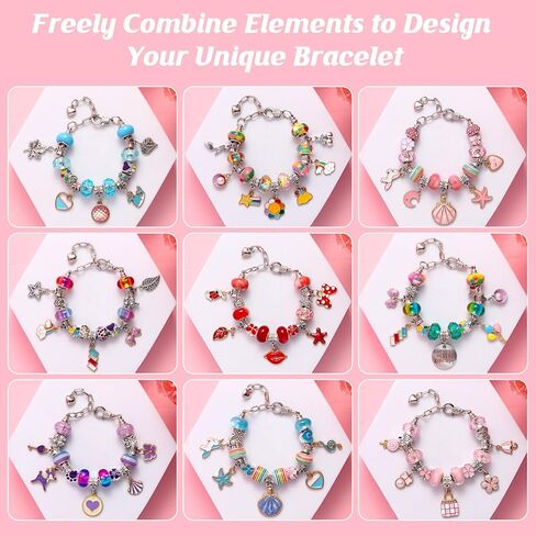 yjk سوار سوار طقم لصنع الفتيات ، ل 15 طقم صنع المجوهرات للفتيات 8-12 ، سحر سوار لصنع سوار ، مجموعة قلادة سحر in Kuwait