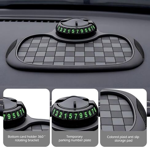 SLIMI 1 PC Multifunction Car Anti-slip Mat, Car Dashboard Phone Holder, Anti-slip Rubber Organizer Pad with Temporary Parking Numbe, Universal Dashboard Accessories, for Most Cars (Black #01) in Saudi Arabia