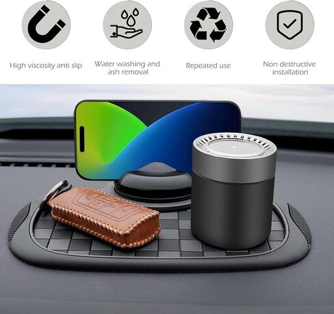 SLIMI 1 PC Multifunction Car Anti-slip Mat, Car Dashboard Phone Holder, Anti-slip Rubber Organizer Pad with Temporary Parking Numbe, Universal Dashboard Accessories, for Most Cars (Black #01) in Saudi Arabia