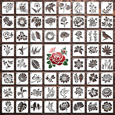 60Pcs Flower Stencils for Painting, Reusable Floral Stencils DIY Flower Painting Stencils, 3Inch for Painting on Wood Rocks Canvas Fabric Glass Pottery Plants Stencils (Flower Plants) in Saudi Arabia