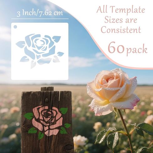 60Pcs Flower Stencils for Painting, Reusable Floral Stencils DIY Flower Painting Stencils, 3Inch for Painting on Wood Rocks Canvas Fabric Glass Pottery Plants Stencils (Flower Plants) in Saudi Arabia