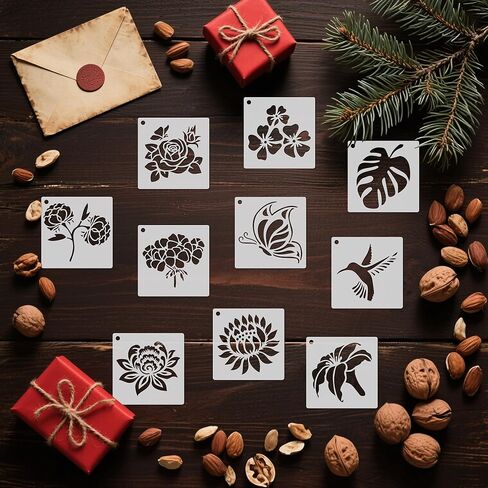 60Pcs Flower Stencils for Painting, Reusable Floral Stencils DIY Flower Painting Stencils, 3Inch for Painting on Wood Rocks Canvas Fabric Glass Pottery Plants Stencils (Flower Plants) in Saudi Arabia
