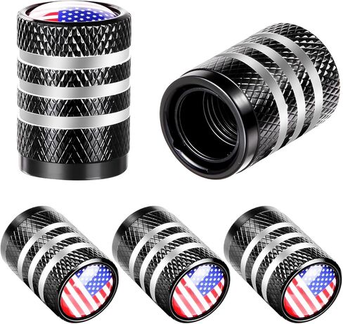 Tire Valve Stem Caps - (5 Pack), Metal Valve Stem Caps with Plastic Liner Corrosion Resistant, American Flag Tire Air Caps for Cars Trucks Suvs Motorcycles and Bikes - Black in Saudi Arabia