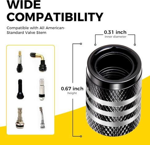 Tire Valve Stem Caps - (5 Pack), Metal Valve Stem Caps with Plastic Liner Corrosion Resistant, American Flag Tire Air Caps for Cars Trucks Suvs Motorcycles and Bikes - Black in Saudi Arabia