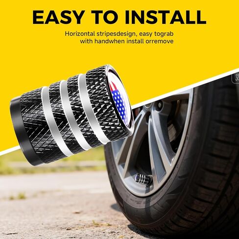 Tire Valve Stem Caps - (5 Pack), Metal Valve Stem Caps with Plastic Liner Corrosion Resistant, American Flag Tire Air Caps for Cars Trucks Suvs Motorcycles and Bikes - Black in Saudi Arabia