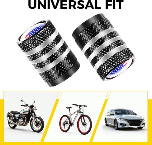 Tire Valve Stem Caps - (5 Pack), Metal Valve Stem Caps with Plastic Liner Corrosion Resistant, American Flag Tire Air Caps for Cars Trucks Suvs Motorcycles and Bikes - Black in Saudi Arabia