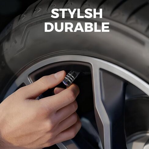 Tire Valve Stem Caps - (5 Pack), Metal Valve Stem Caps with Plastic Liner Corrosion Resistant, American Flag Tire Air Caps for Cars Trucks Suvs Motorcycles and Bikes - Black in Saudi Arabia