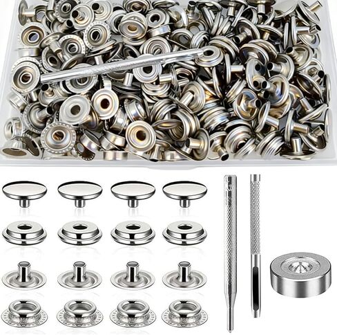 15mm Snap Button Kit 240pcs(60 Sets) - Stainless Steel Metal Snap Buttons Fastener for Clothes Heavy Duty Press Stud Cap with Setting Tool for Jeans Fabric Jackets Clothes Bag Leather DIY Craft in Kuwait