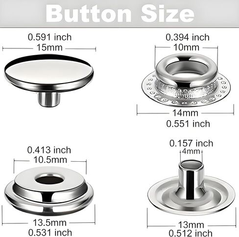 15mm Snap Button Kit 240pcs(60 Sets) - Stainless Steel Metal Snap Buttons Fastener for Clothes Heavy Duty Press Stud Cap with Setting Tool for Jeans Fabric Jackets Clothes Bag Leather DIY Craft in Kuwait