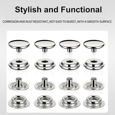15mm Snap Button Kit 240pcs(60 Sets) - Stainless Steel Metal Snap Buttons Fastener for Clothes Heavy Duty Press Stud Cap with Setting Tool for Jeans Fabric Jackets Clothes Bag Leather DIY Craft in Kuwait