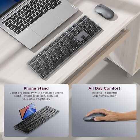 لوحة مفاتيح لينوفو 700 اللاسلكية الحديثة، دونجل 2.4 جيجا هرتز واتصال بلوتوث مزدوج، تشفير AES-128، عمر بطارية يصل إلى 36 شهرًا، لونا جراي in Kuwait