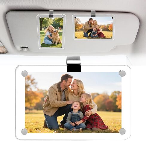 2Pcs Visor clips for cars,Car picture holder.Acrylic car picture frame for car accessories. Universal magnetic car visor photo clip for adding family or personal photos,Gifts for Christmas. in Saudi Arabia
