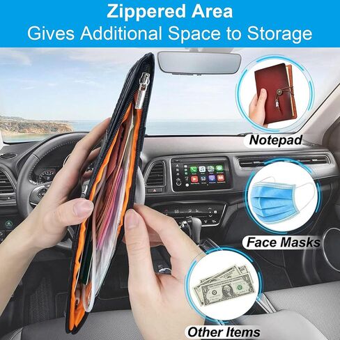 Sun Visor Organizer with Zipper Pockets and Glasses Clip, Multi-Pocket Car Visor Storage Pouch for Essentials, Universal Fit for Cars, SUVs, Trucks, Easy to Install with Elastic Straps, Grey in Saudi Arabia