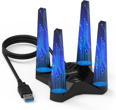 WAVLINK WiFi 6E USB Adapter for Desktop PC, AX5400 WiFi Adapter Triple Band Wireless Network Adapter with 2.4GHz/5GHz/6GHz High Gain Antennas, MU-MIMO, OFDMA, WPA3, Supports Windows 10/11 Only in Saudi Arabia